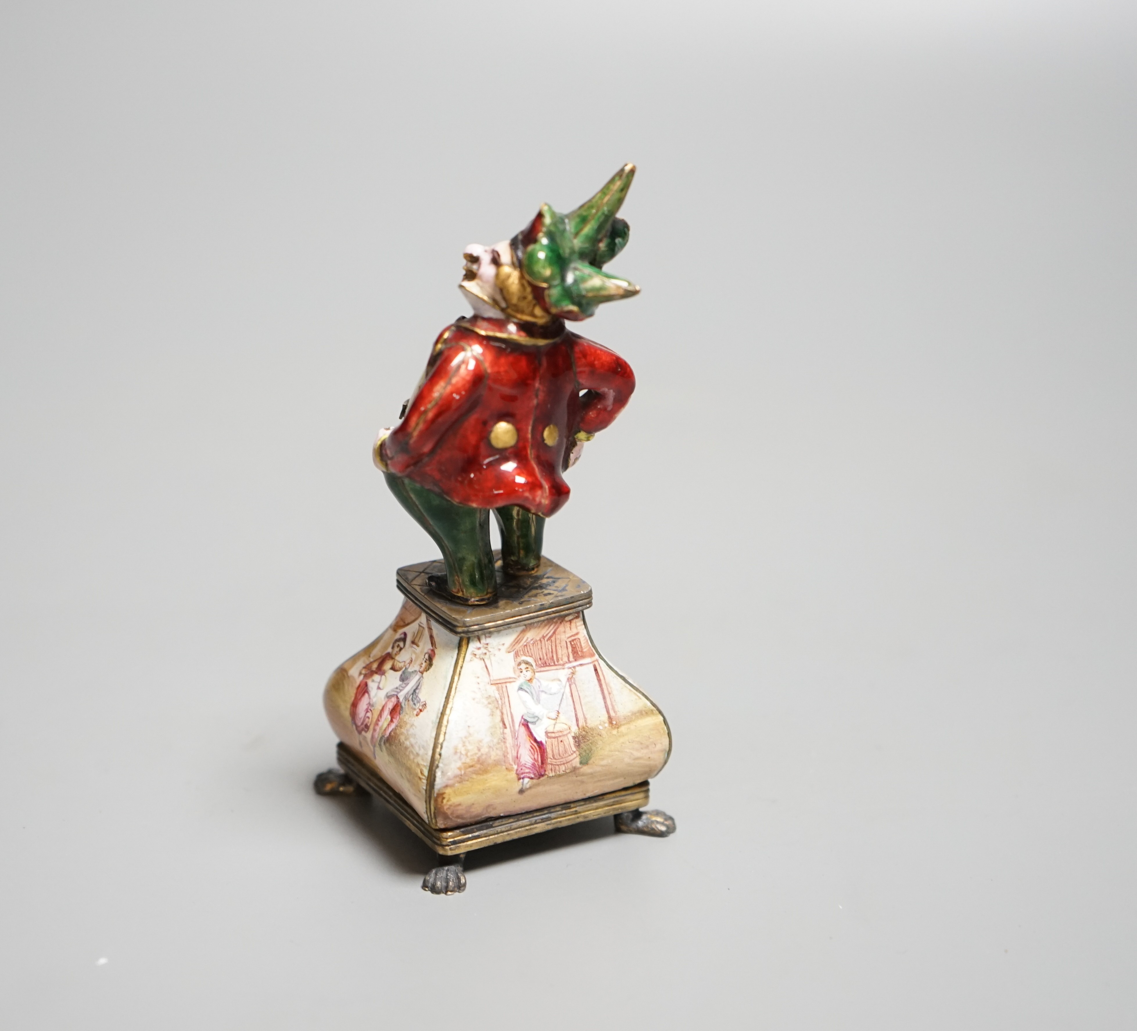 A 19th century Viennese silver and polychrome enamel figure of a jester, height 10cm